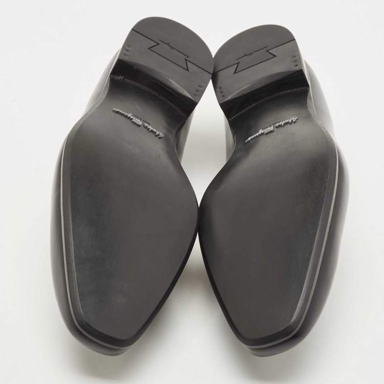 Pre Owned Salvatore Ferragamo Black Leather Gardel Loafers Size 45.5