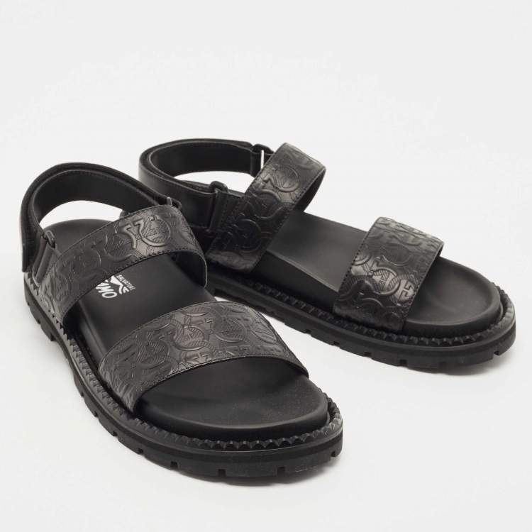 Pre Owned Salvatore Ferragamo Black Leather Notorius Slingback Flat Sandals Size 44