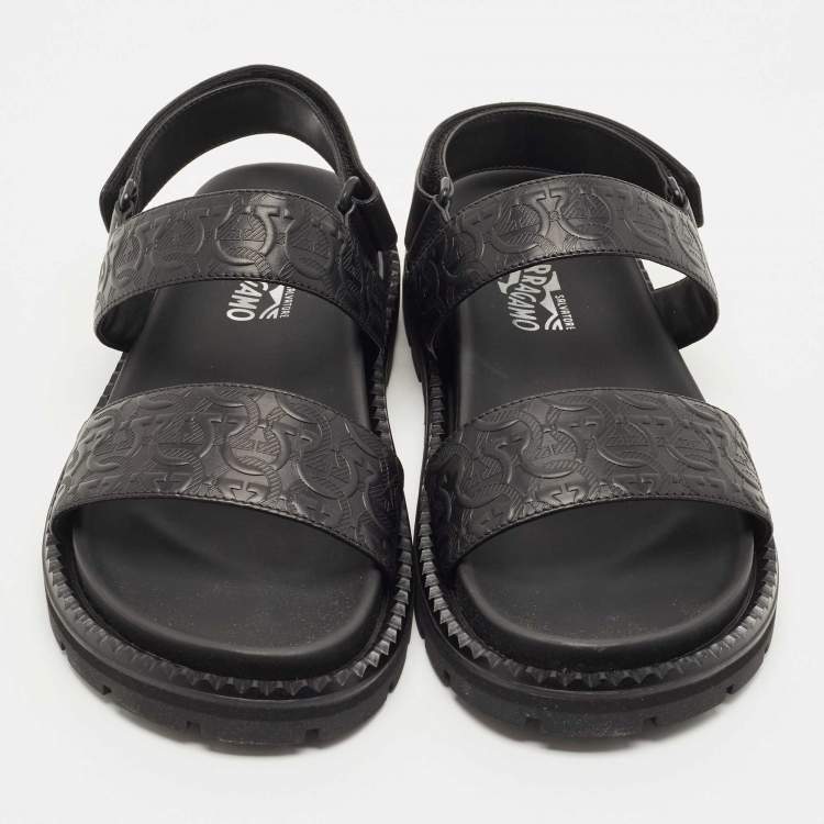 Pre Owned Salvatore Ferragamo Black Leather Notorius Slingback Flat Sandals Size 44
