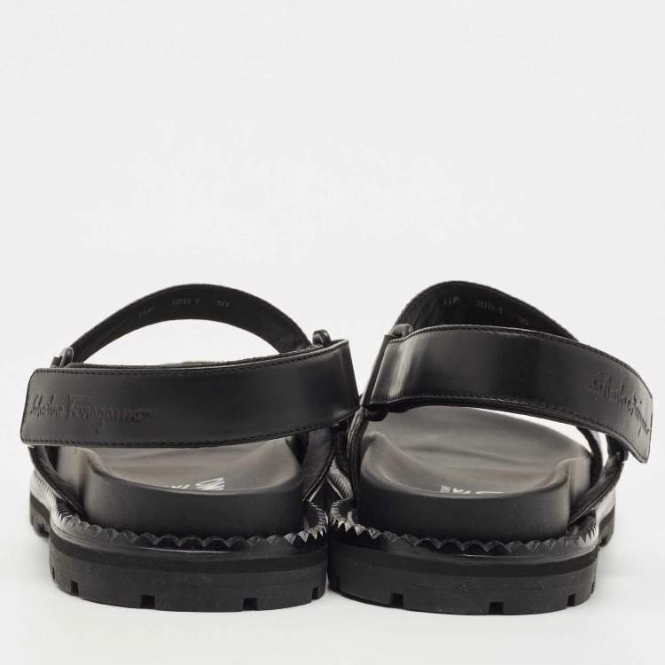 Pre Owned Salvatore Ferragamo Black Leather Notorius Slingback Flat Sandals Size 44