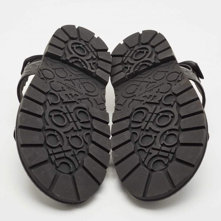 Pre Owned Salvatore Ferragamo Black Leather Notorius Slingback Flat Sandals Size 44