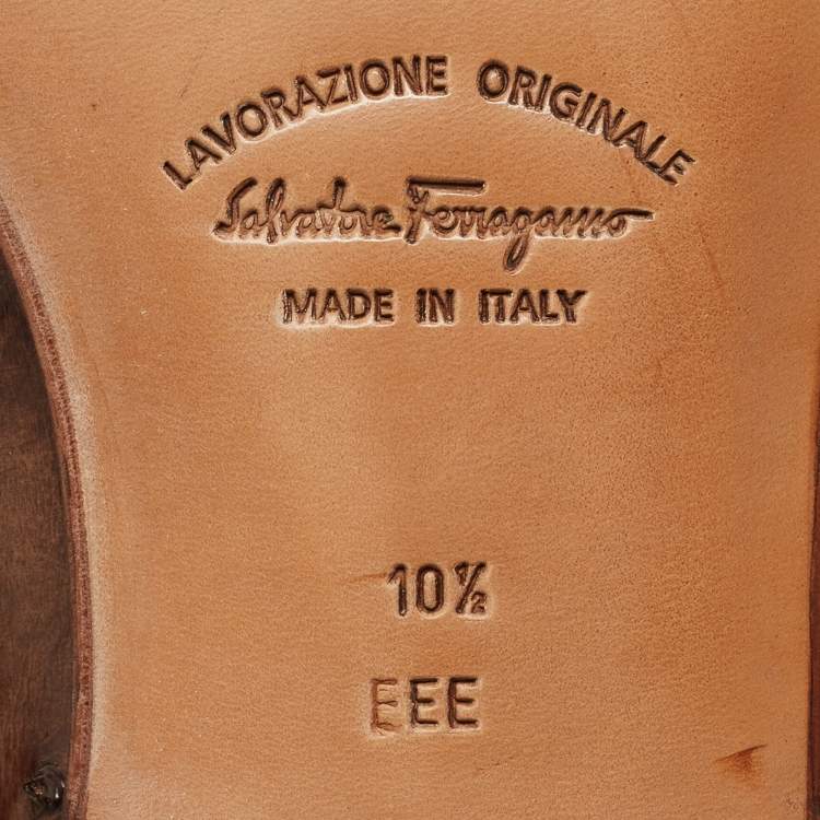 Pre Owned Salvatore Ferragamo Brown Ostrich Gris Oxfords Size 44.5