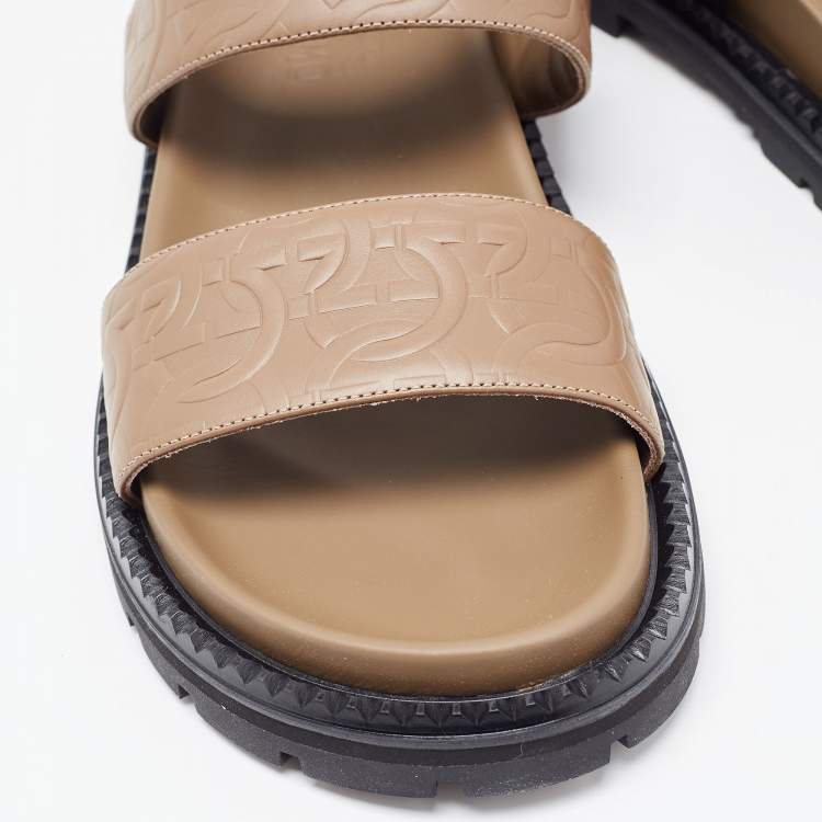 Pre Owned Salvatore Ferragamo Beige Embossed Leather Notorius Flat Sandals Size 44