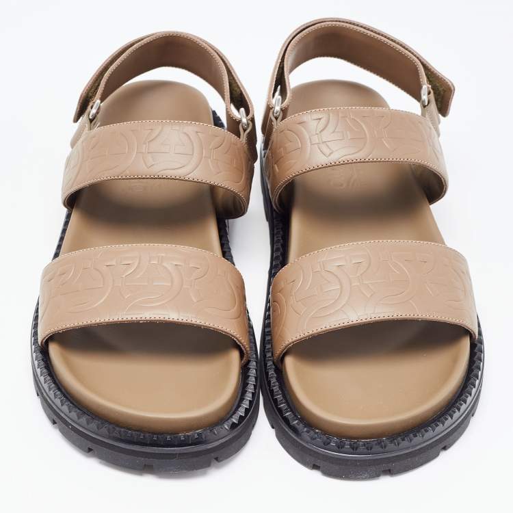 Pre Owned Salvatore Ferragamo Beige Embossed Leather Notorius Flat Sandals Size 44