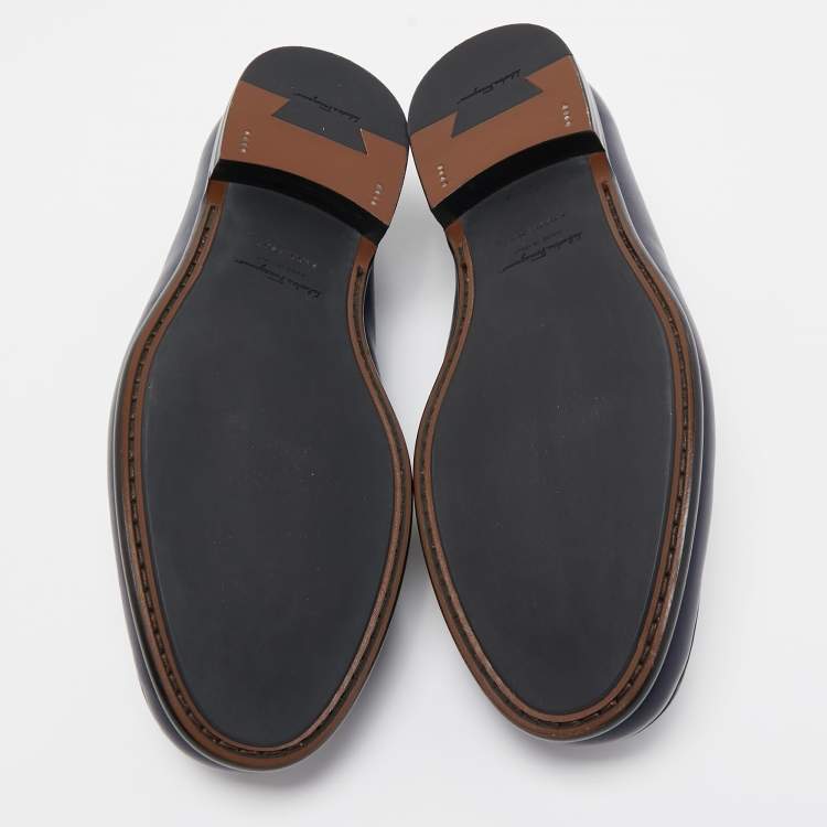 Pre Owned Salvatore Ferragamo Navt Blue Leather Connor Slip On Loafers Size 45