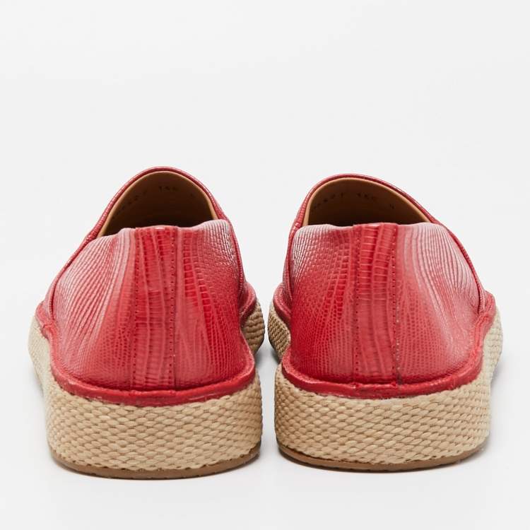 Pre Owned Salvatore Ferragamo Red Lizard Leather Slip On Espadrille Size 42