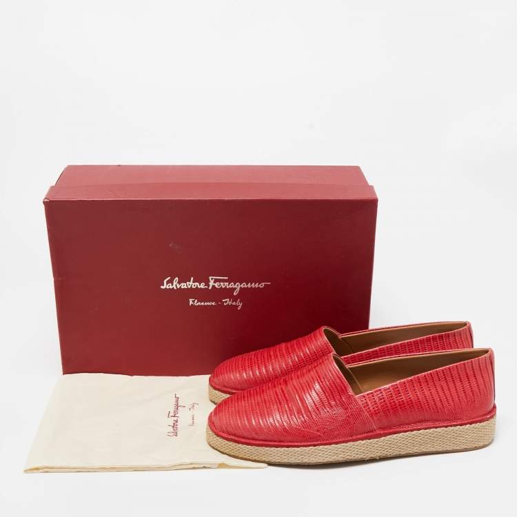 Pre Owned Salvatore Ferragamo Red Lizard Leather Slip On Espadrille Size 42