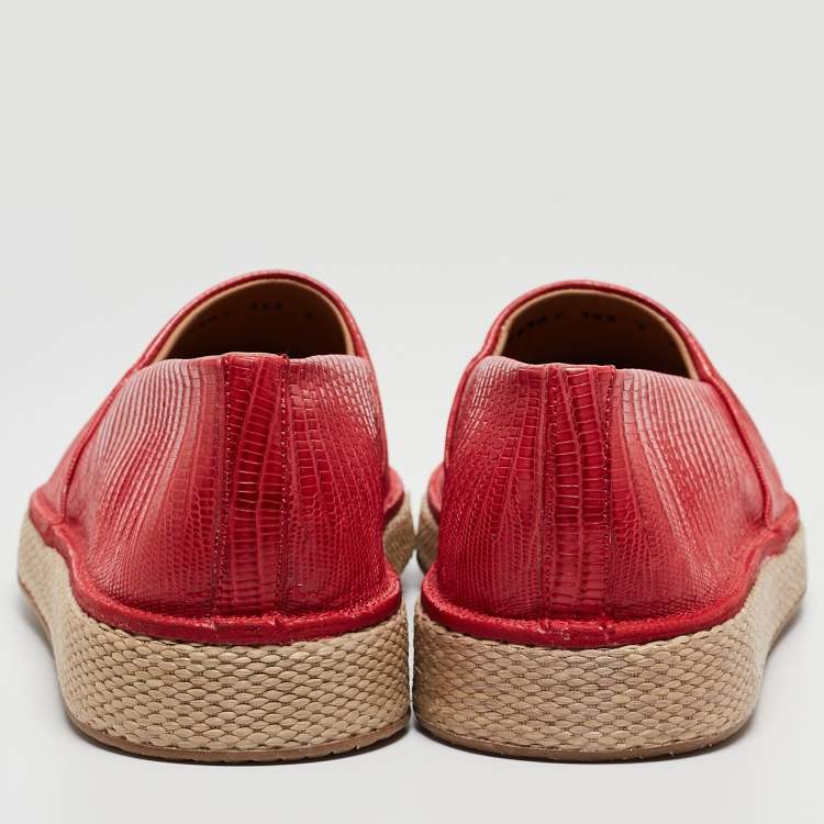Pre Owned Salvatore Ferragamo Red Lizard Leather Lampedusa Slip-On Espadrilles Size 43