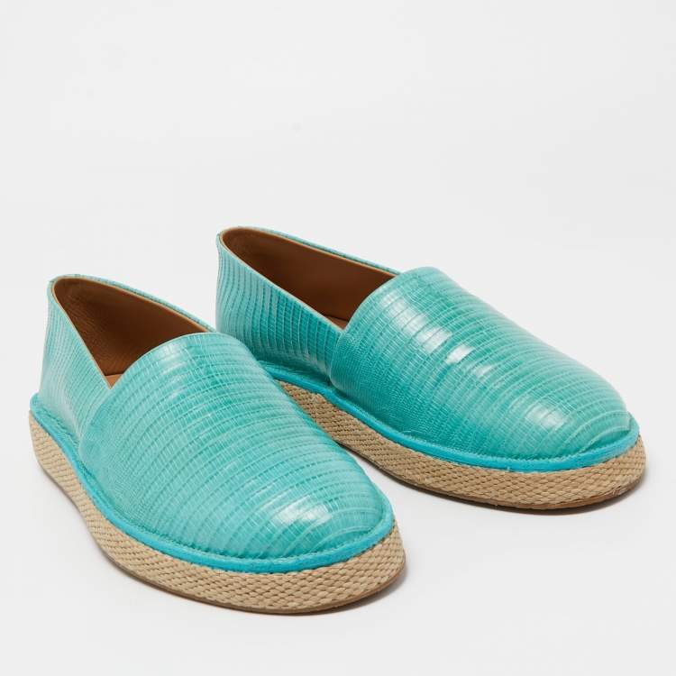 Pre Owned Salvatore Ferragamo Turquoise Lizard Lampedusa Espadrilles Size 43