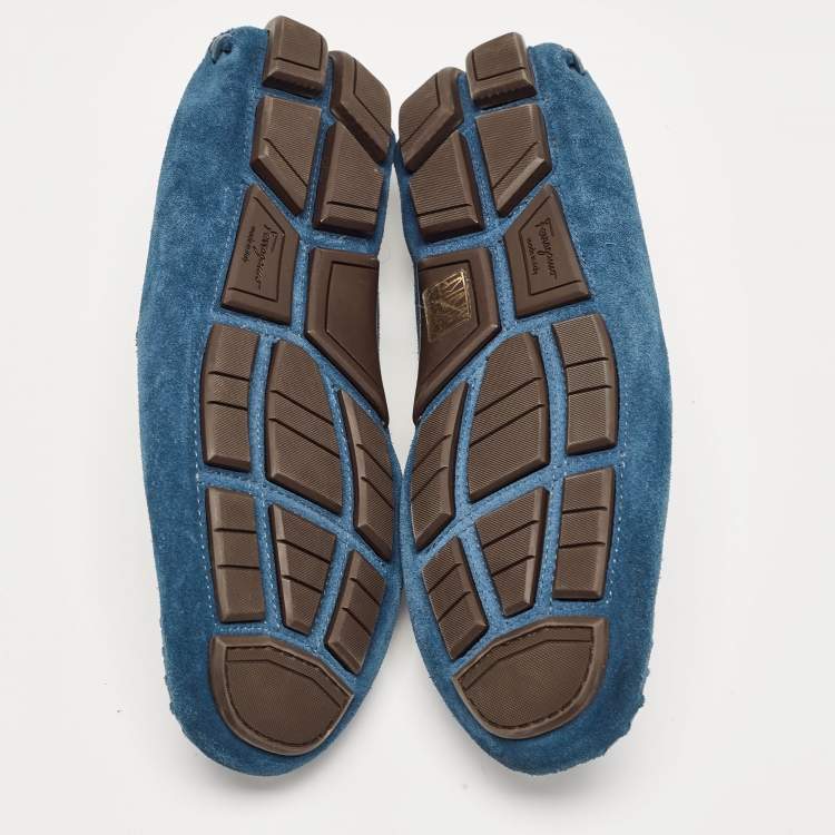 Pre Owned Salvatore Ferragamo Blue Suede Gancini Loafers Size 40.5