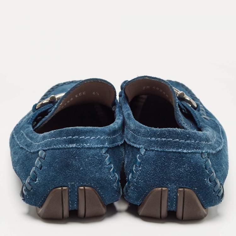 Pre Owned Salvatore Ferragamo Blue Suede Gancini Loafers Size 40.5