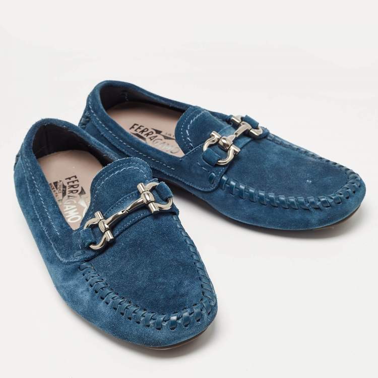 Pre Owned Salvatore Ferragamo Blue Suede Gancini Loafers Size 40.5