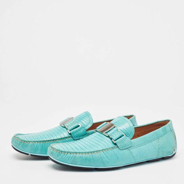 Pre Owned Salvatore Ferragamo Mint Green Lizard Sardegna Loafers Size 44