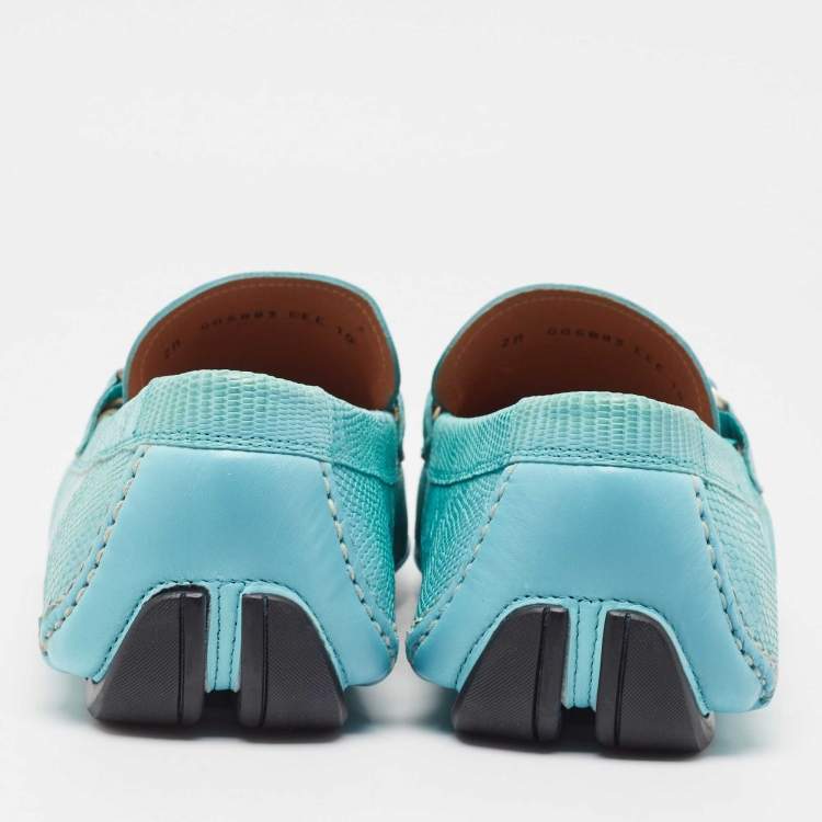 Pre Owned Salvatore Ferragamo Mint Green Lizard Sardegna Loafers Size 44