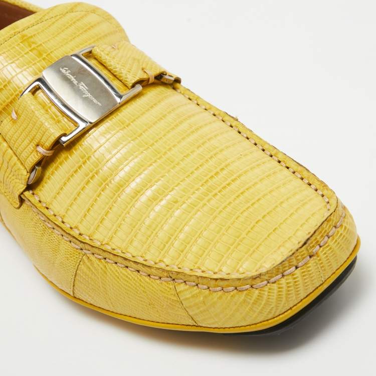 Pre Owned Salvatore Ferragamo Yellow Lizard Sardegna Loafers Size 43