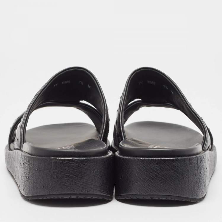 Pre Owned Salvatore Ferragamo Black Ostrich Lutfi Platform Slides Size 41.5
