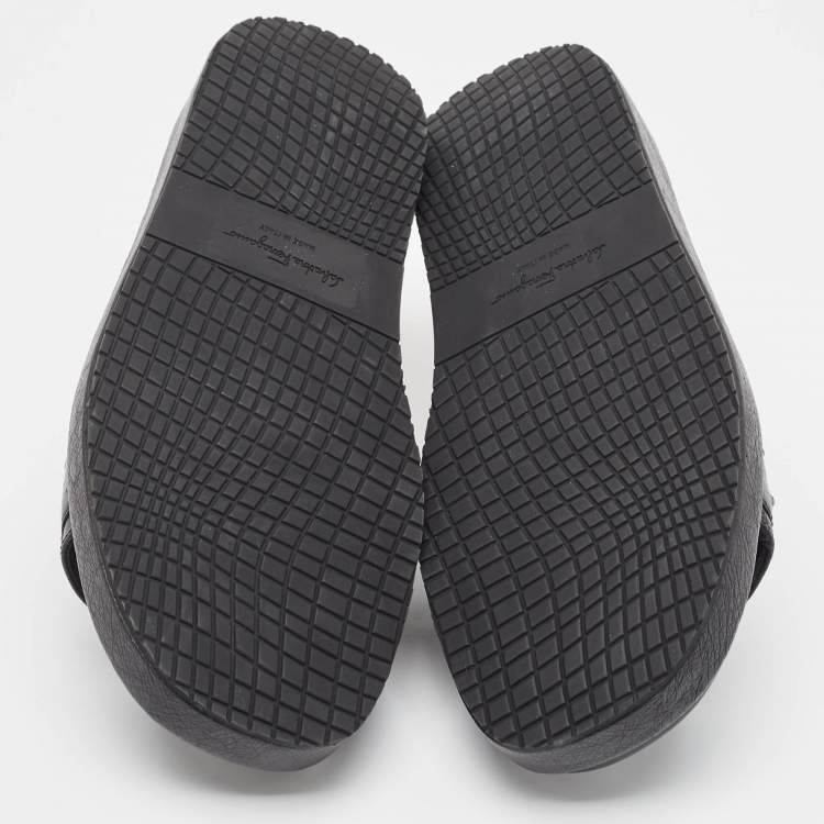 Pre Owned Salvatore Ferragamo Black Ostrich Lutfi Platform Slides Size 41.5