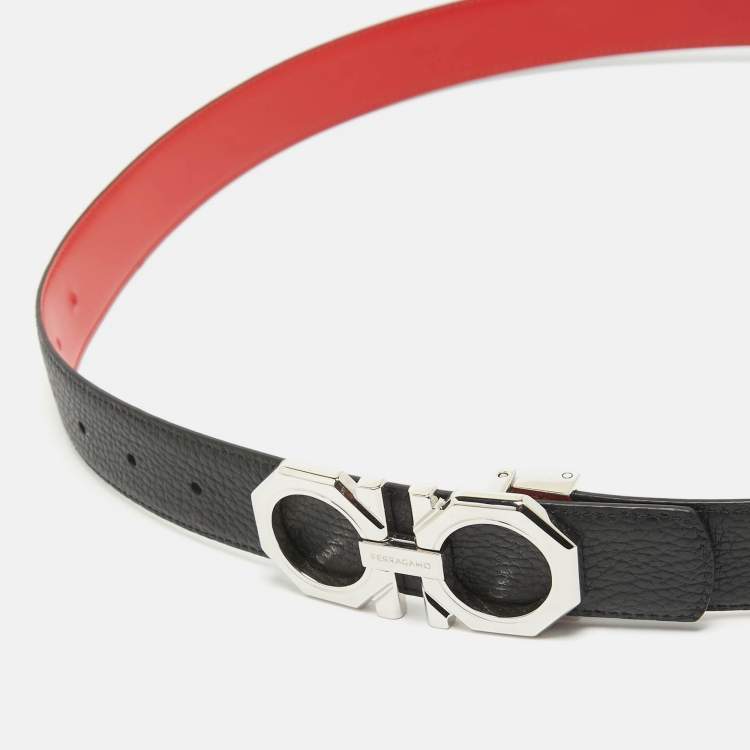 Pre Owned Salvatore Ferragamo Black/Red Leather Reversible Gancini Belt Cut to Size 