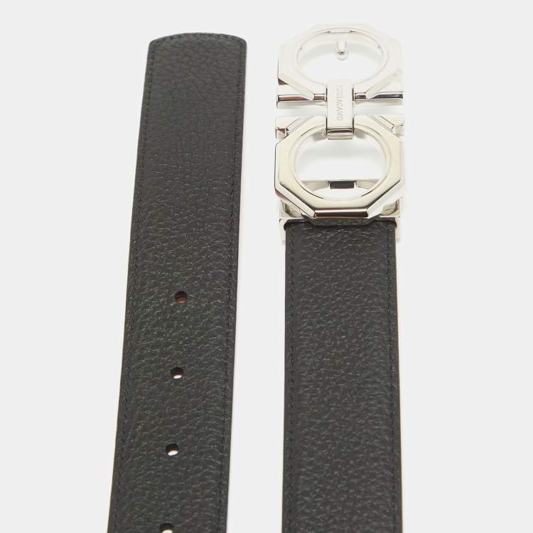Pre Owned Salvatore Ferragamo Black/Red Leather Reversible Gancini Belt Cut to Size 