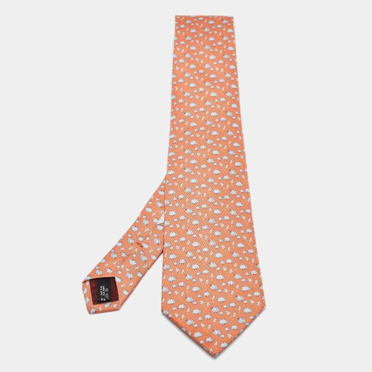 Pre Owned Salvatore Ferragamo Light Orange Printed Silk Tie 