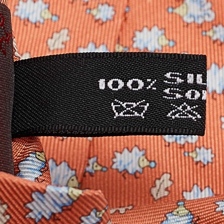 Pre Owned Salvatore Ferragamo Light Orange Printed Silk Tie 