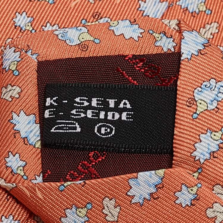 Pre Owned Salvatore Ferragamo Light Orange Printed Silk Tie 