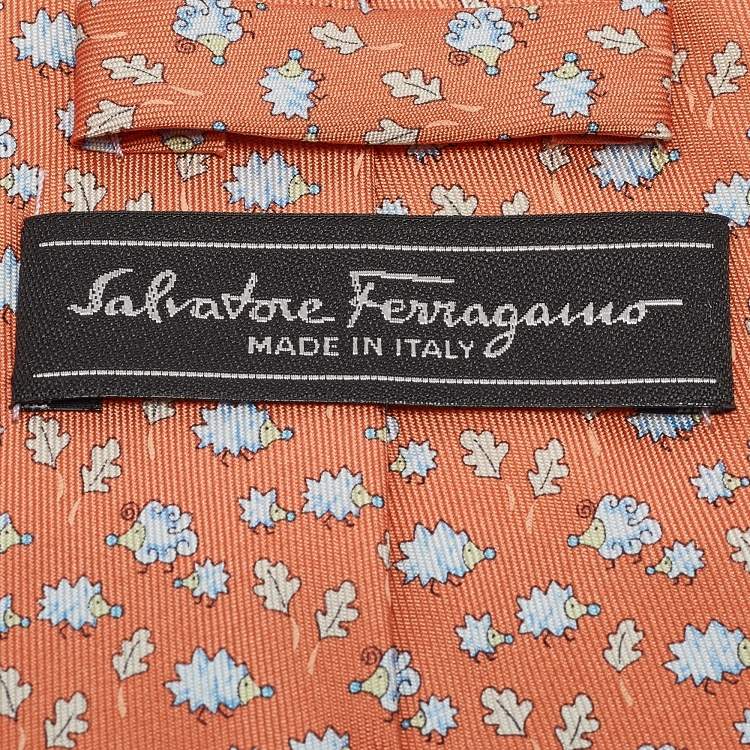 Pre Owned Salvatore Ferragamo Light Orange Printed Silk Tie 