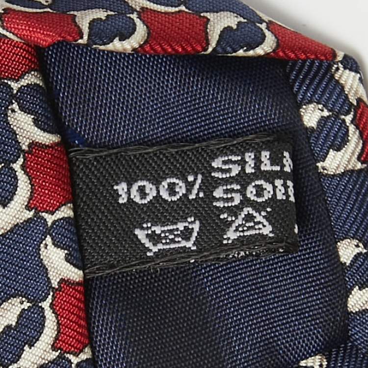 Pre Owned Salvatore Ferragamo Red/Blue Printed Silk Traditional Tie 
