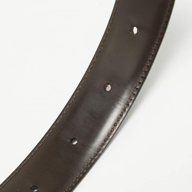 Pre Owned Salvatore Ferragamo Black/Dark Brown Leather Gancini Cut to Size Reversible Belt