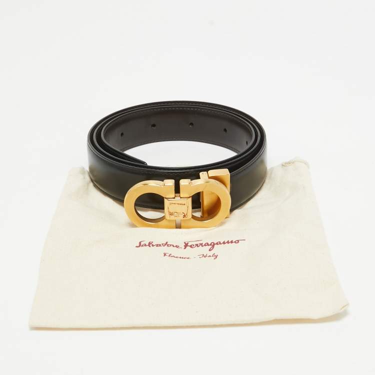 Pre Owned Salvatore Ferragamo Black/Dark Brown Leather Gancini Cut to Size Reversible Belt