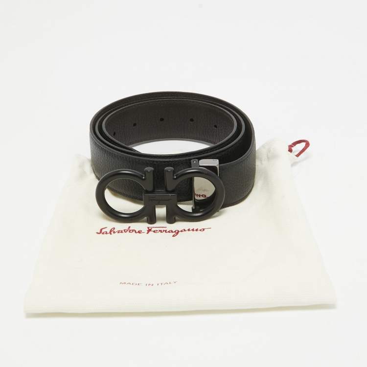 Pre Owned Salvatore Ferragamo Black/Dark Brown Leather Gancini Reversible Cut to Size Belt 