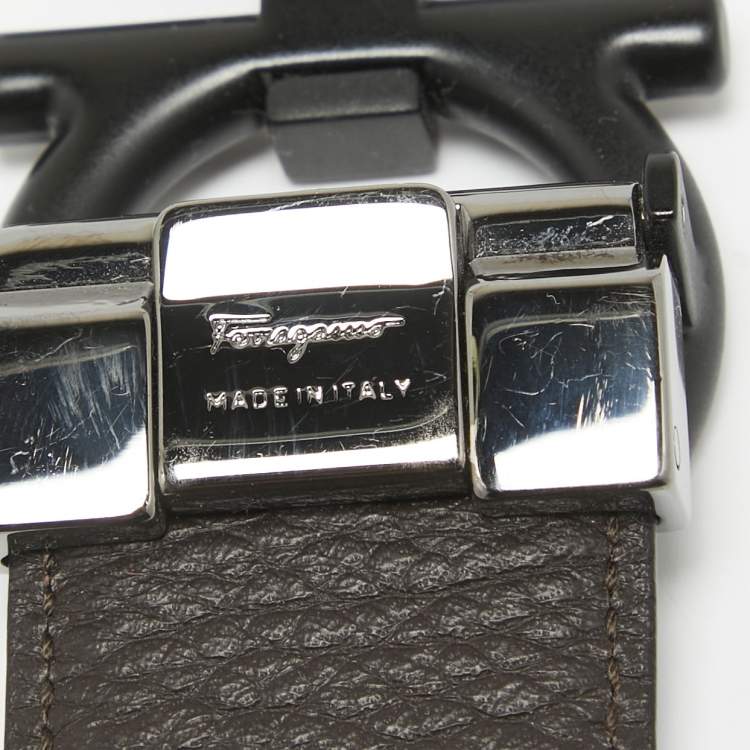 Pre Owned Salvatore Ferragamo Black/Dark Brown Leather Gancini Reversible Cut to Size Belt 