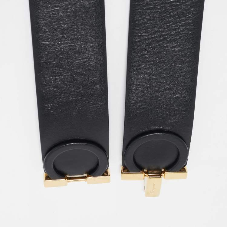 Pre Owned Salvatore Ferragamo Black Leather Gancini Buckle Belt 70CM