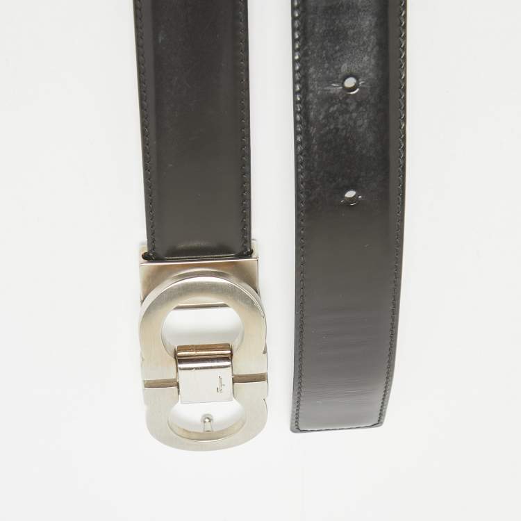 Pre Owned Salvatore Ferragamo Black/Brown Leather Gancini Buckle Reversible Cut to Size Belt