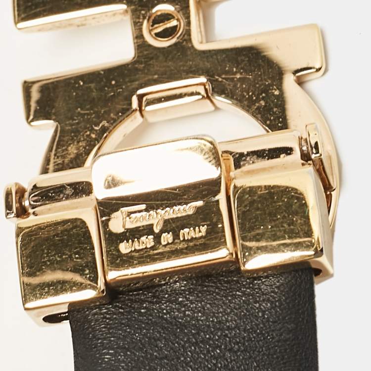 Pre Owned Salvatore Ferragamo Black/Brown Leather Double Gancio Cut to Size Reversible Belt