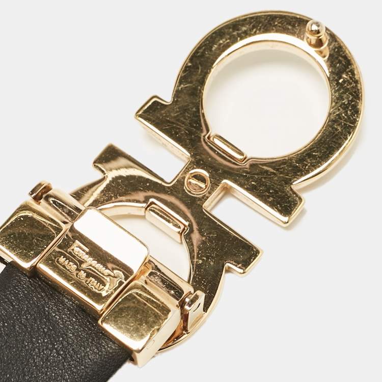 Pre Owned Salvatore Ferragamo Black/Brown Leather Double Gancio Cut to Size Reversible Belt