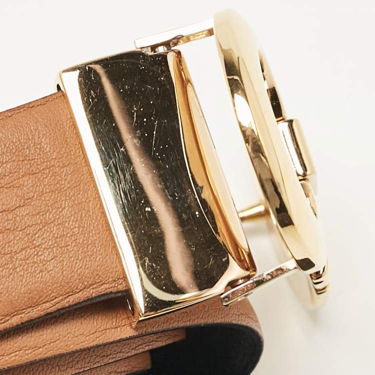 Pre Owned Salvatore Ferragamo Black/Brown Leather Double Gancio Cut to Size Reversible Belt