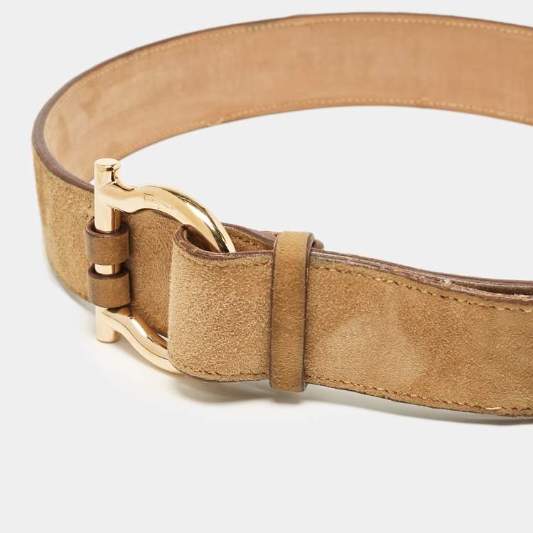Pre Owned Salvatore Ferragamo Beige Suede Gancio Buckle Belt 80CM