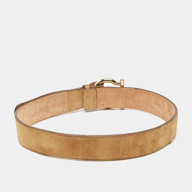 Pre Owned Salvatore Ferragamo Beige Suede Gancio Buckle Belt 80CM