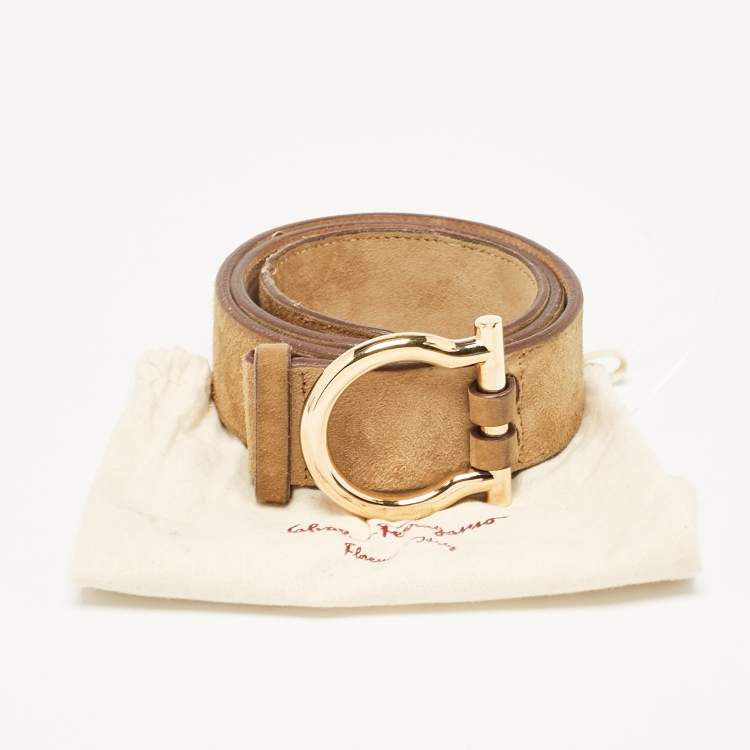 Pre Owned Salvatore Ferragamo Beige Suede Gancio Buckle Belt 80CM