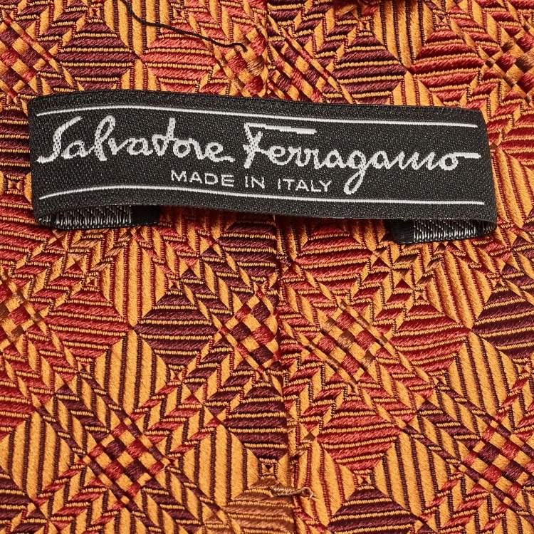 Pre Owned Salvatore Ferragamo Brown Striped Silk Traditional Tie