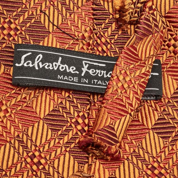 Pre Owned Salvatore Ferragamo Brown Striped Silk Traditional Tie