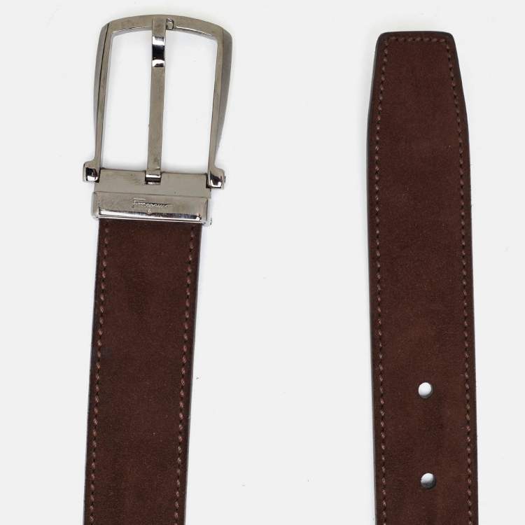 Pre Owned Salvatore Ferragamo Brown/Black Suede and Leather Cut to Size Reversible Belt