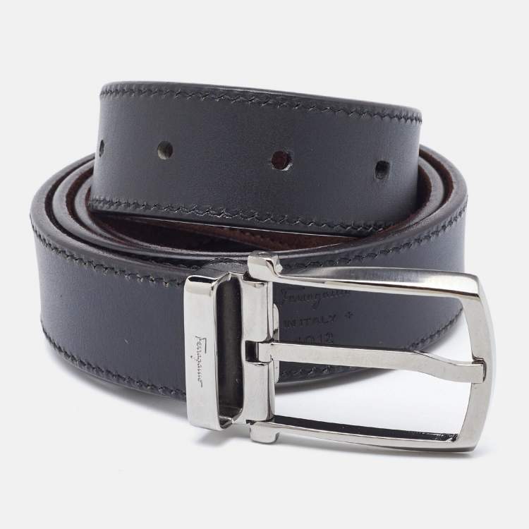 Pre Owned Salvatore Ferragamo Brown/Black Suede and Leather Cut to Size Reversible Belt