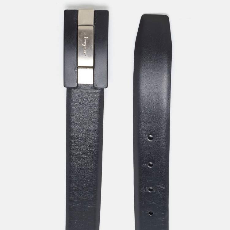 Pre Owned Salvatore Ferragamo Black Leather Cut to Size Reversible Belt