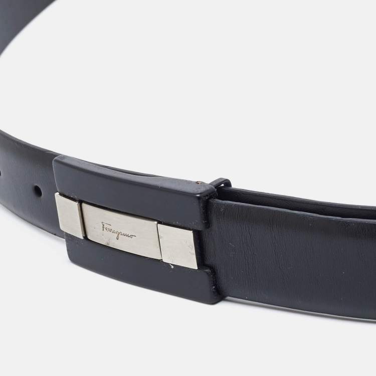Pre Owned Salvatore Ferragamo Black Leather Cut to Size Reversible Belt