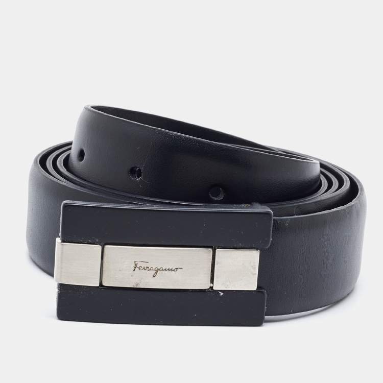 Pre Owned Salvatore Ferragamo Black Leather Cut to Size Reversible Belt