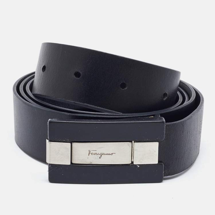 Pre Owned Salvatore Ferragamo Black Leather Cut to Size Reversible Belt