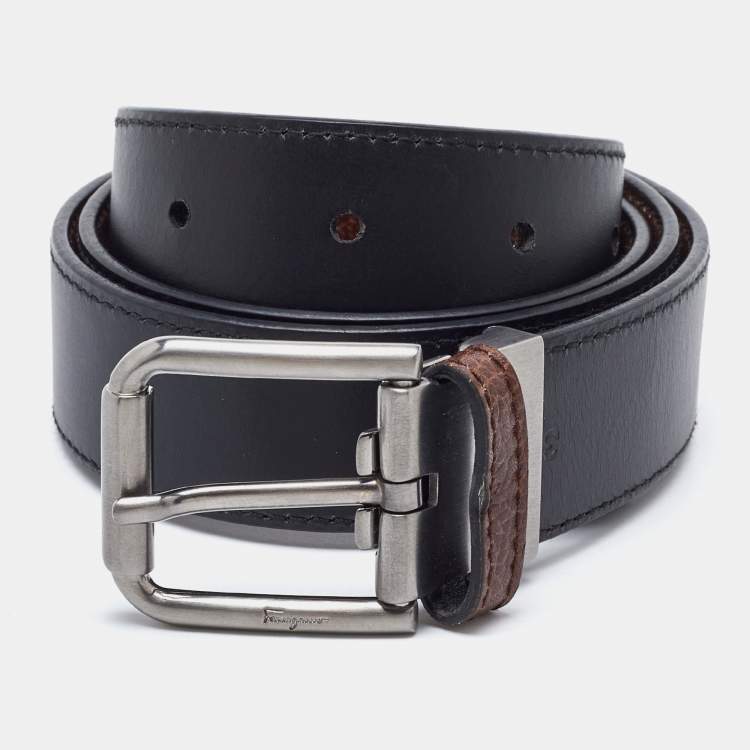 Pre Owned Salvatore Ferragamo Brown Leather Cut to Size Reversible Belt