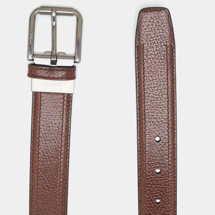 Pre Owned Salvatore Ferragamo Brown Leather Cut to Size Reversible Belt
